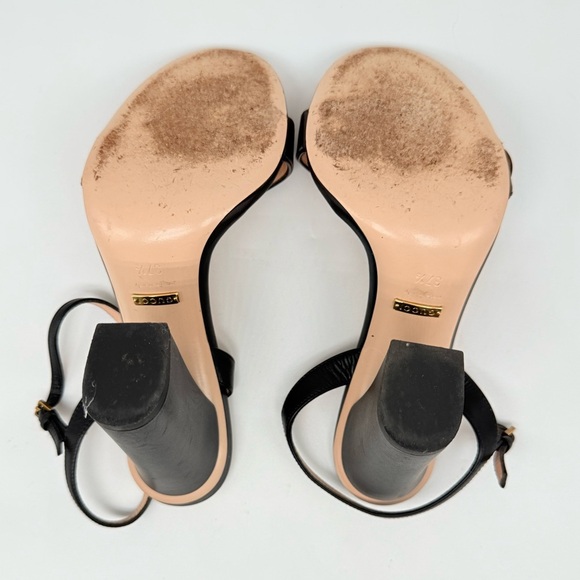 Gucci Black Leather Marmont GG logo Ankle strap block heel sandals EU 37.5 US7.5 - Picture 7 of 9
